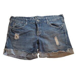 Junior's Rue21 Stretch Distressed Low Rise Denim Jean Shorts Thick Stitching 7/8